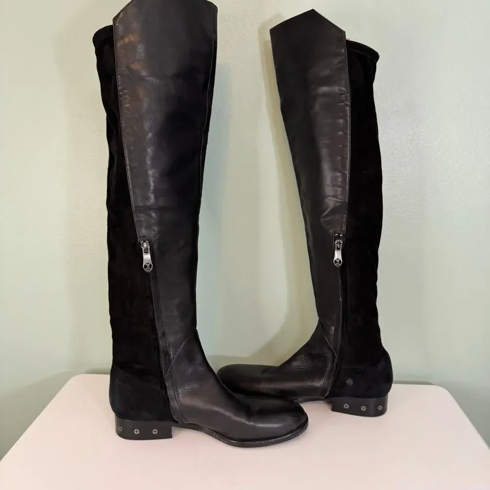 Carolinna Espinosa Womens 8.5M Black Corbin Leather & Suede Over The Knee Boots - Picture 10 of 13